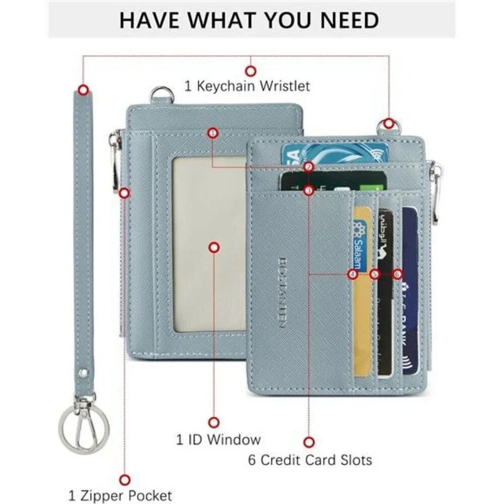 RFID Leather Wallet for Women Slim Card Holder with Zipper Keychain